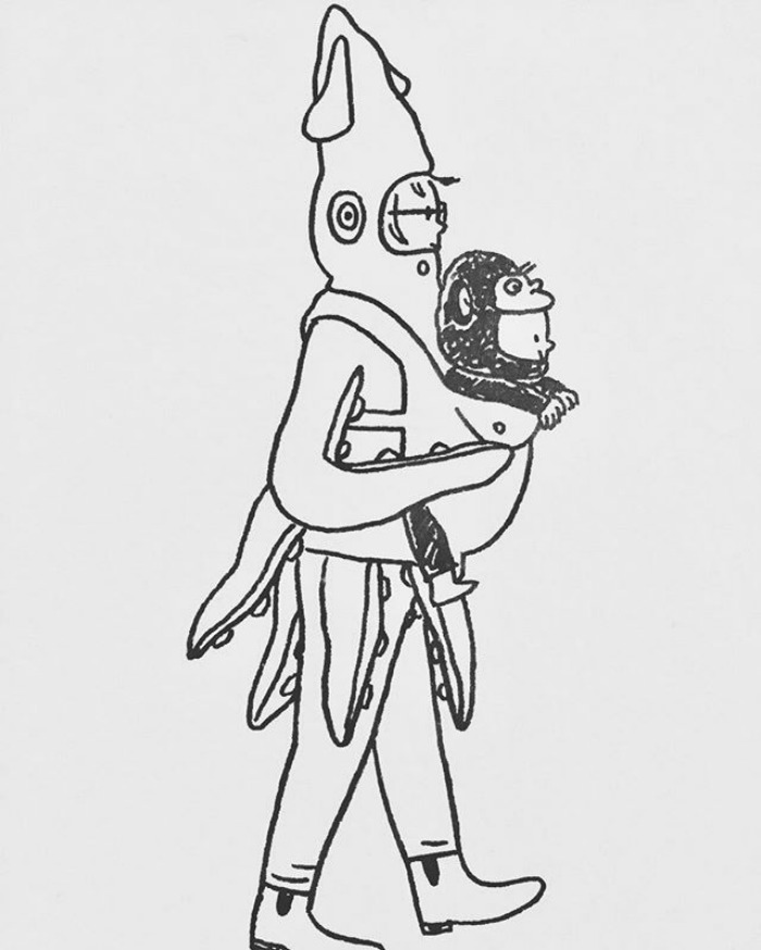 We Went For A Halloween Walk Through The Neighborhood Last Night, Just An Ape And His Squid Mother, Seeing The Sights.