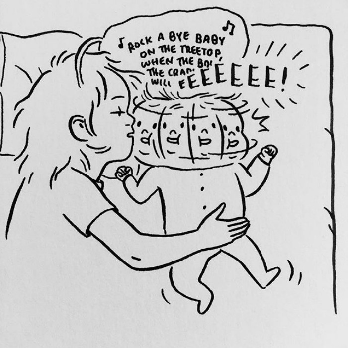 Pal Has Been Having Super Energetic Bedtimes Lately, Full Of Thrashing And Singing And Screeches And Kicks. It's Pretty Hard To Remain Calm And Soothing When Your Kid Is Acting Like A Hilarious Lunatic. Also It Takes Forever To Get Him Down, Which Cuts Into My Usual Sketchbook Time. Ah Well, Squeezed This One In After He Sang And Danced His Way To Sleep.