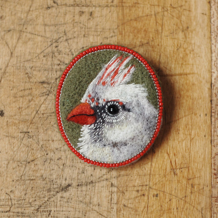 Embroidered Bird Brooches By Paulina Bartnik