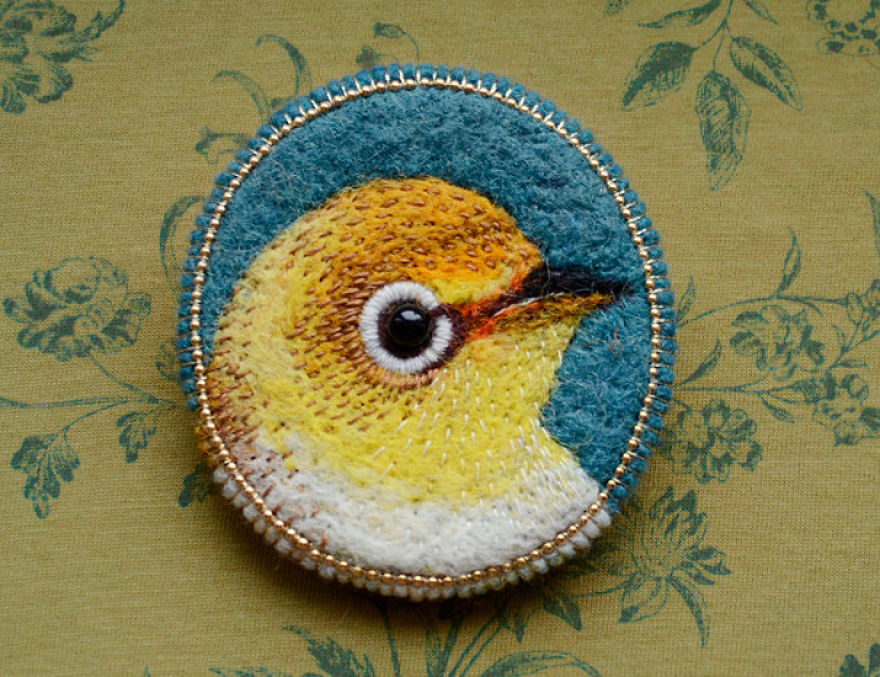 Embroidered Bird Brooches By Paulina Bartnik