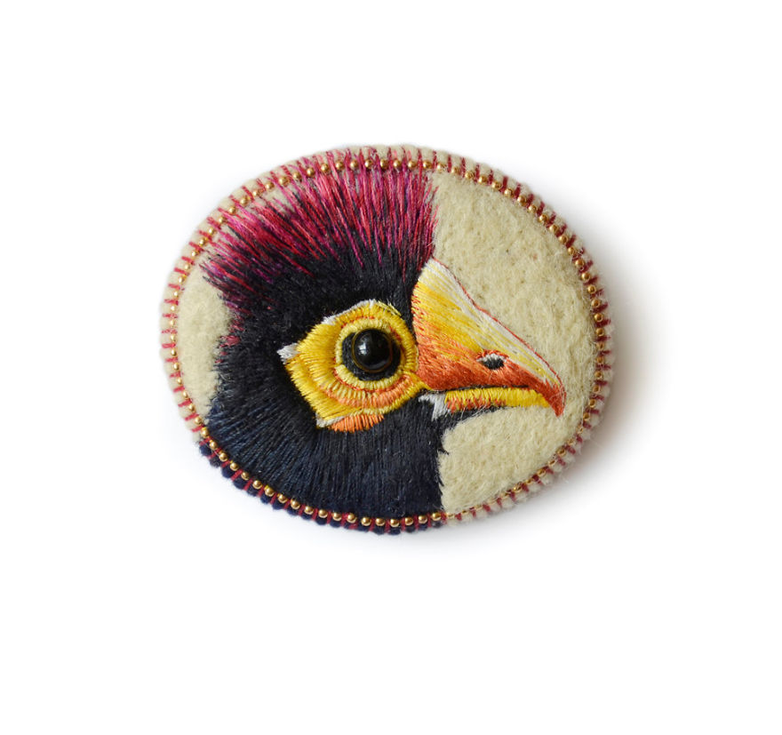 Embroidered Bird Brooches By Paulina Bartnik