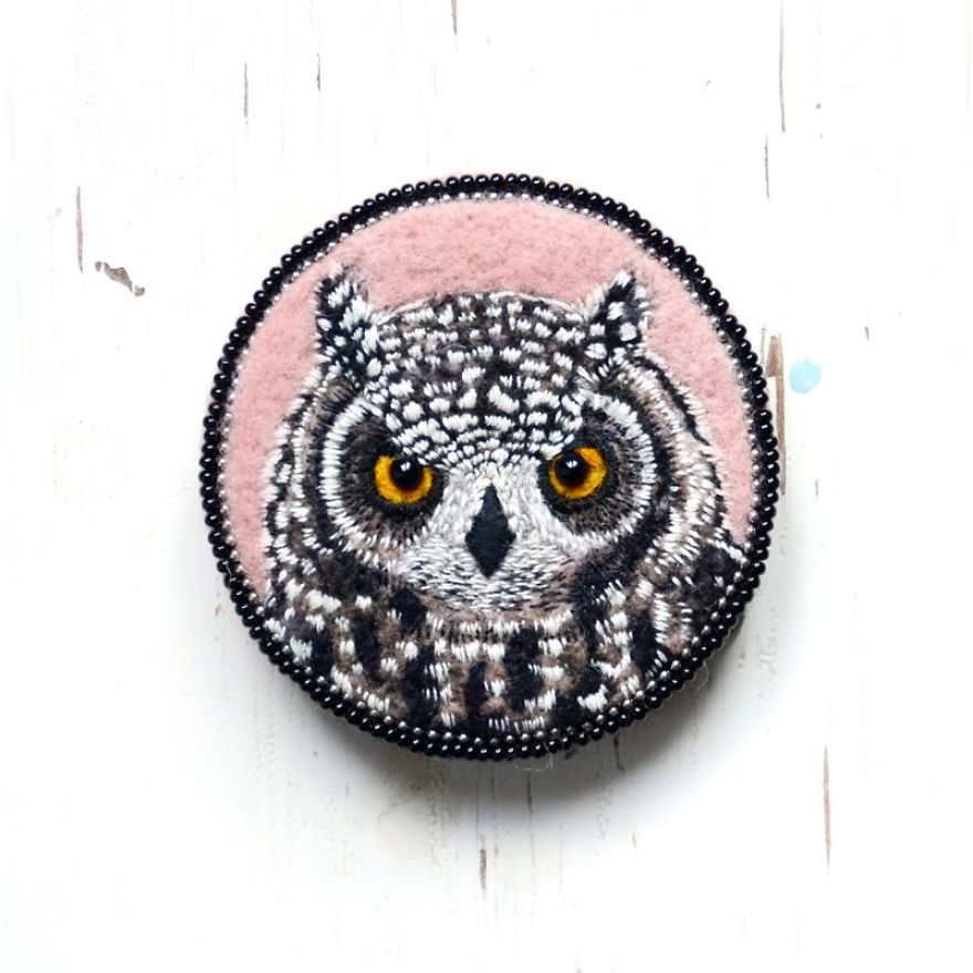 Embroidered Bird Brooches By Paulina Bartnik