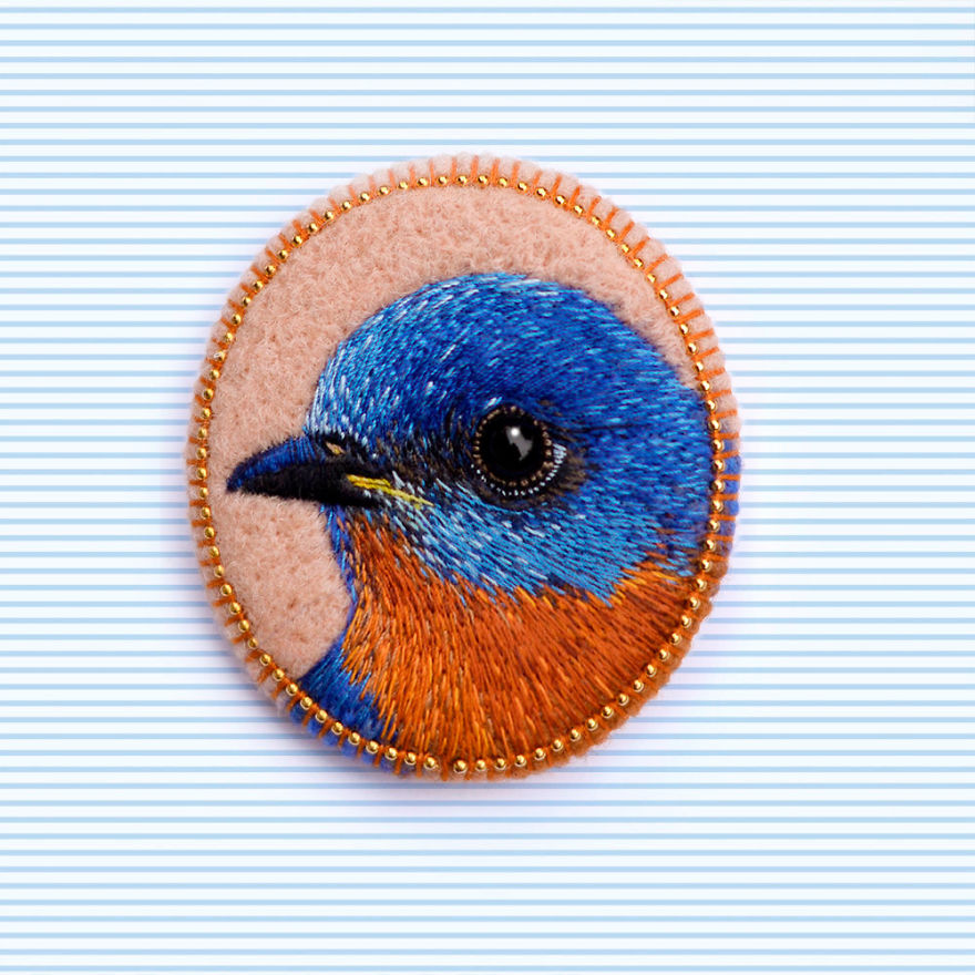Embroidered Bird Brooches By Paulina Bartnik