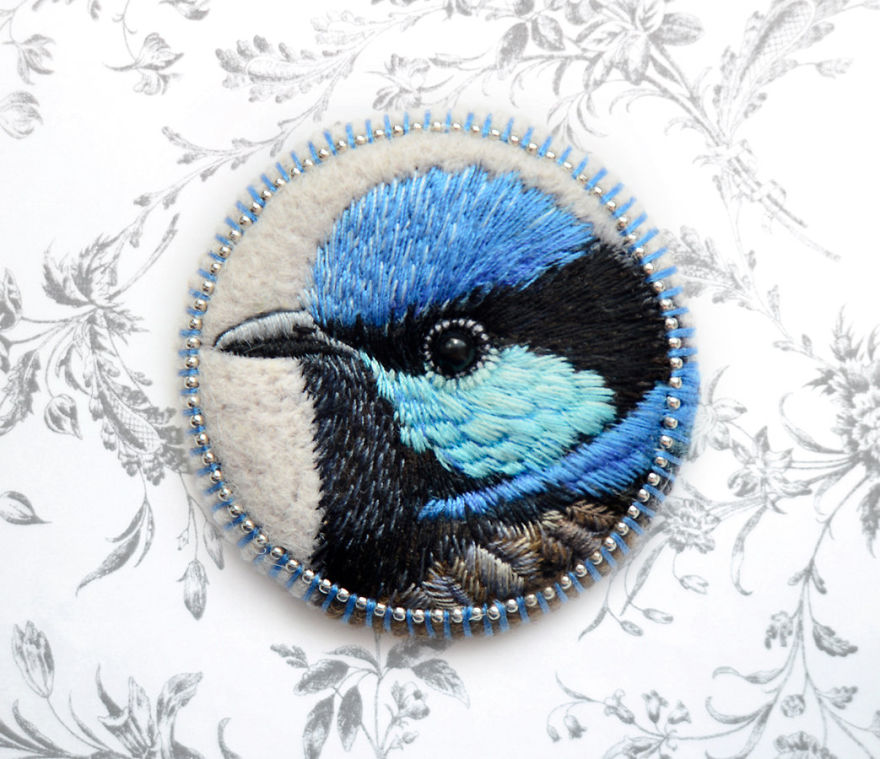 Embroidered Bird Brooches By Paulina Bartnik