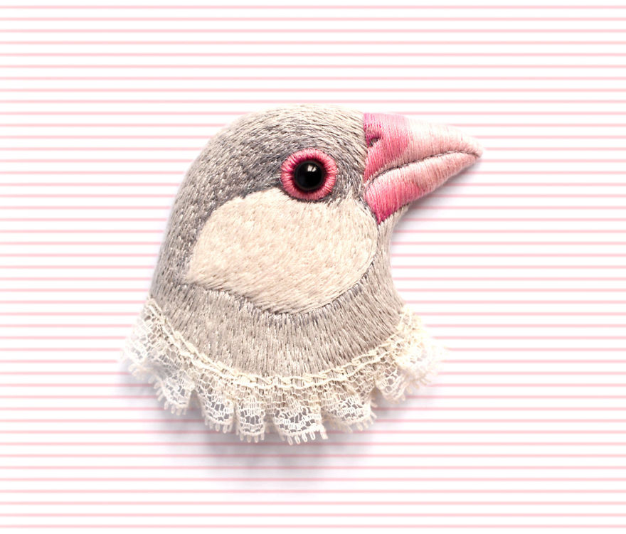 Embroidered Bird Brooches By Paulina Bartnik