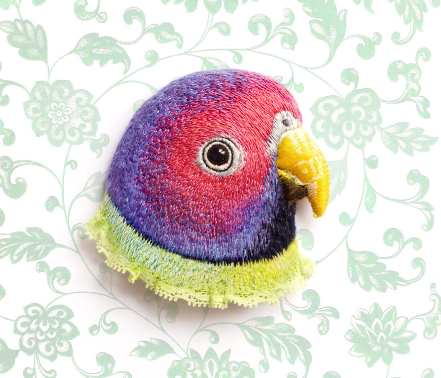 Embroidered Bird Brooches By Paulina Bartnik