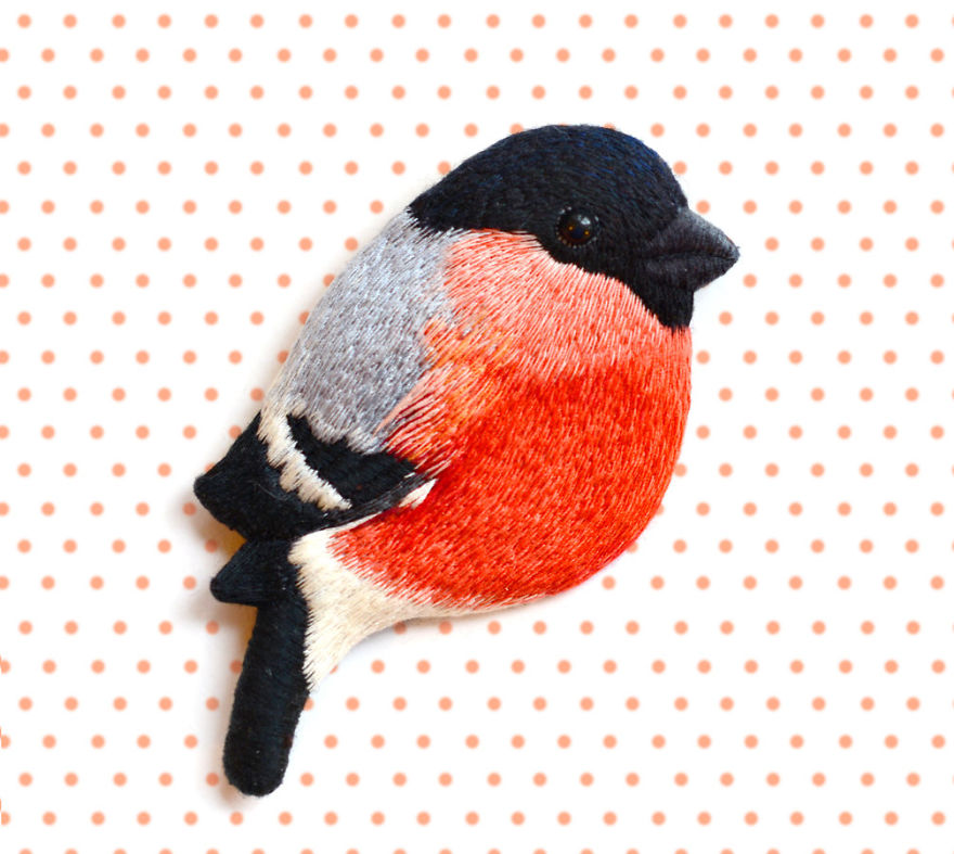 Embroidered Bird Brooches By Paulina Bartnik