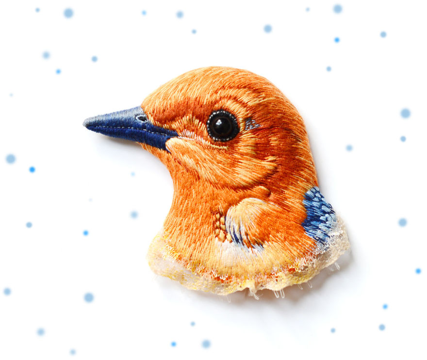 Embroidered Bird Brooches By Paulina Bartnik