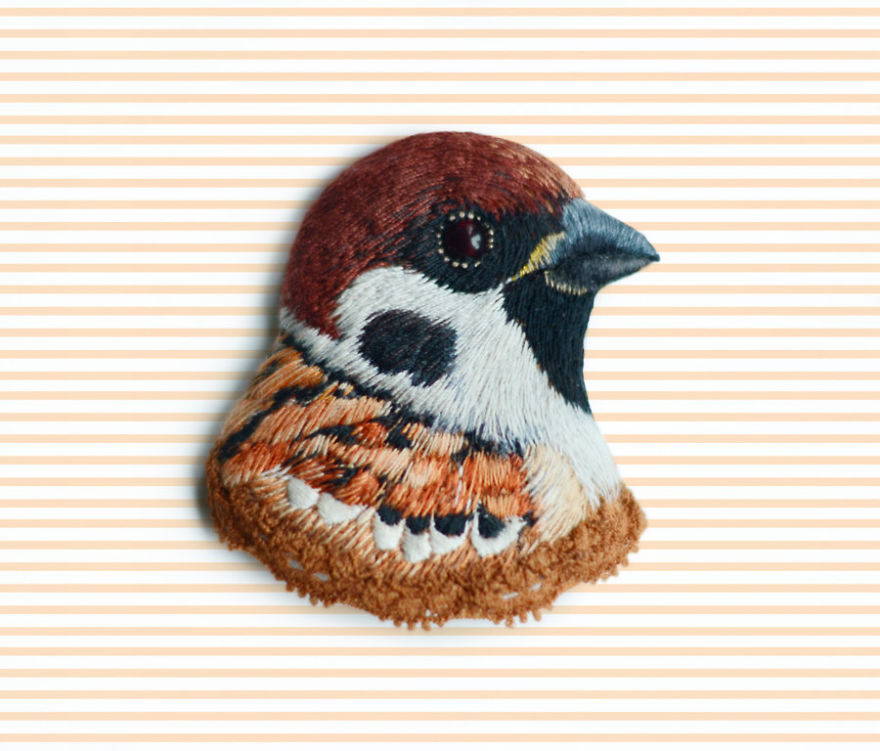 Embroidered Bird Brooches By Paulina Bartnik