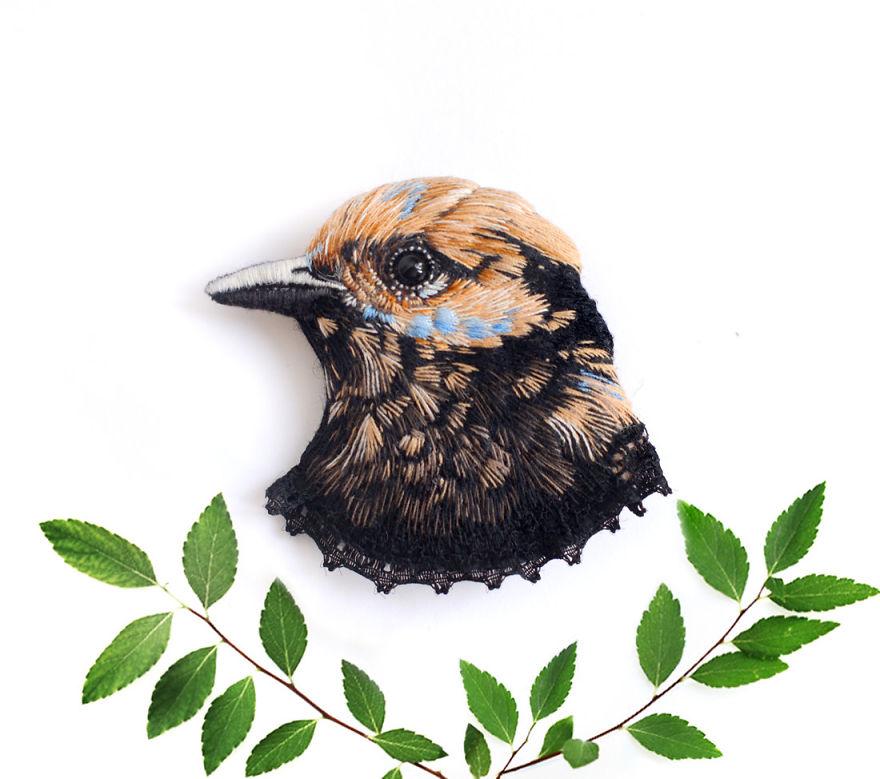 Embroidered Bird Brooches By Paulina Bartnik