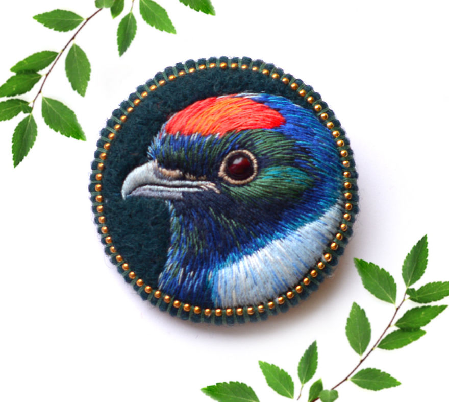 Embroidered Bird Brooches By Paulina Bartnik