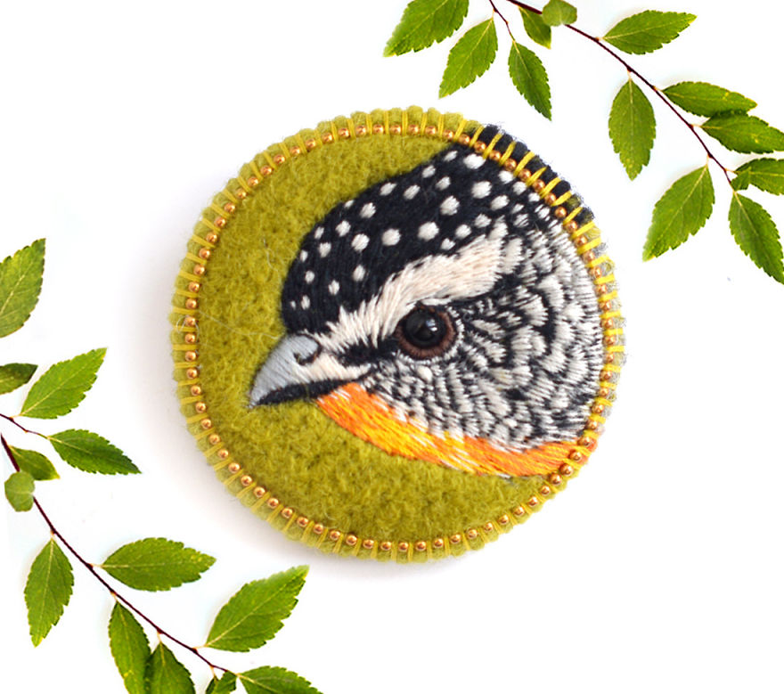 Embroidered Bird Brooches By Paulina Bartnik