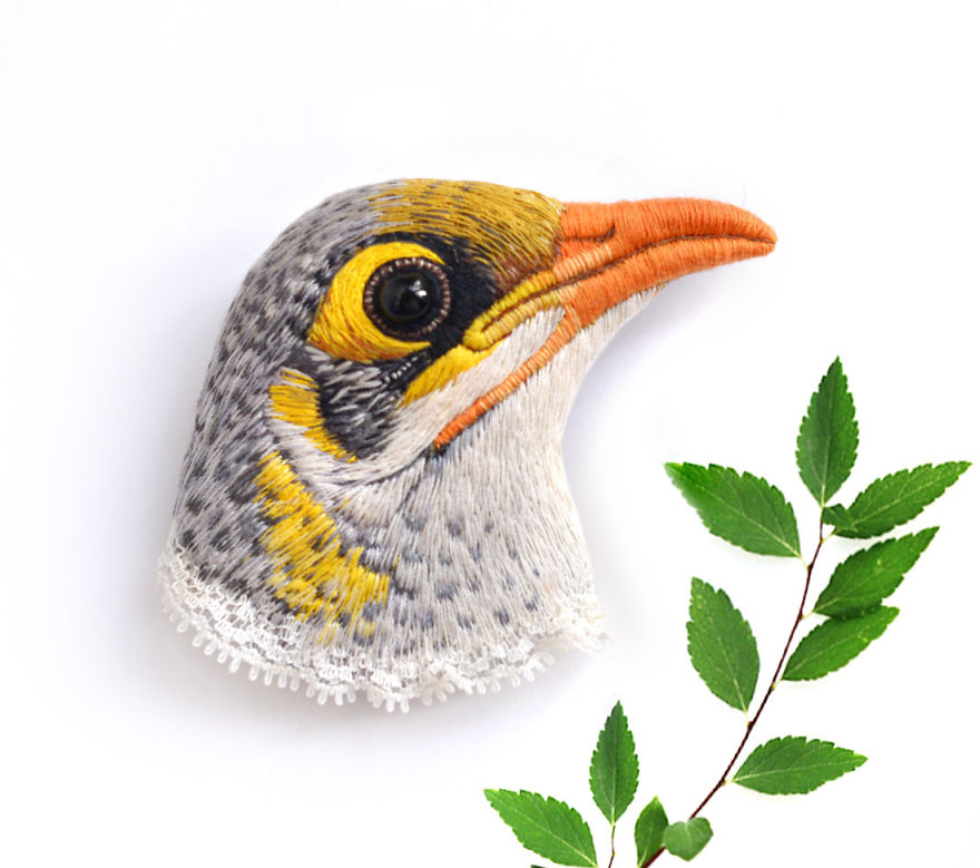 Embroidered Bird Brooches By Paulina Bartnik