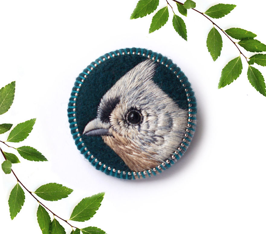 Embroidered Bird Brooches By Paulina Bartnik