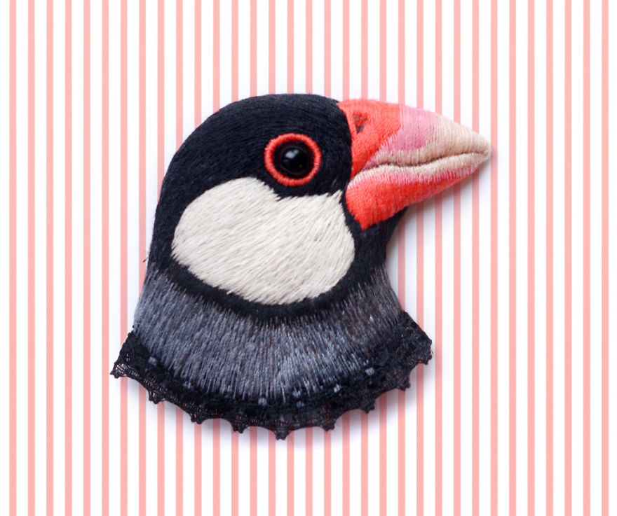 Embroidered Bird Brooches By Paulina Bartnik