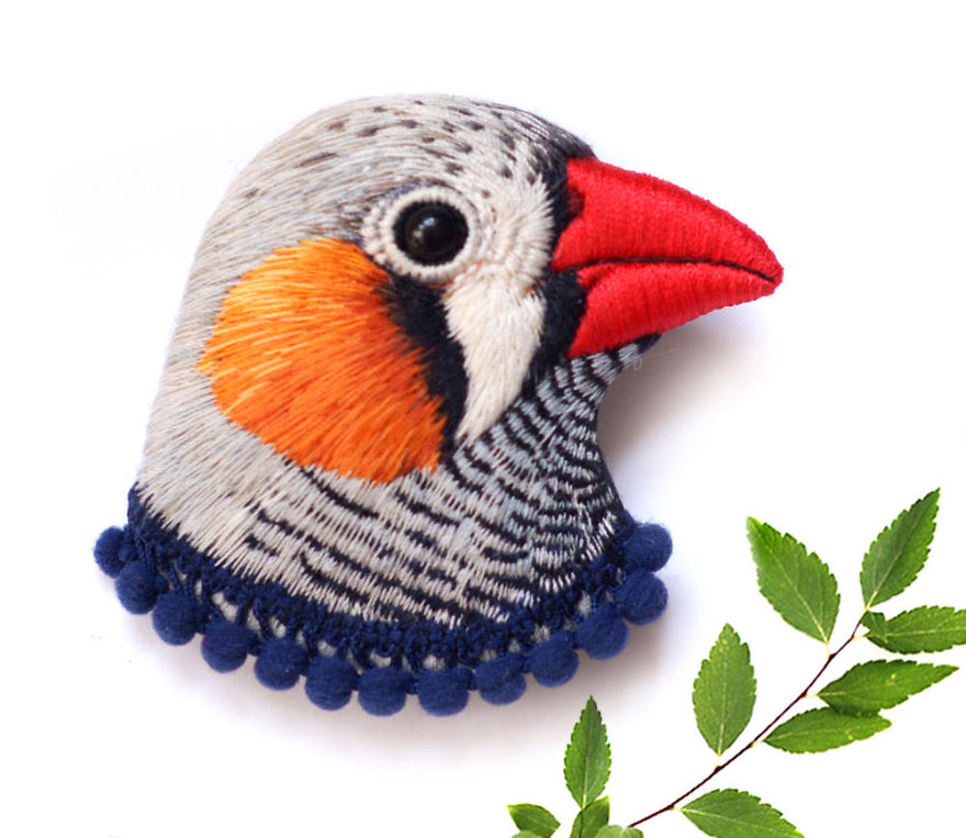 Embroidered Bird Brooches By Paulina Bartnik