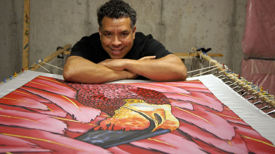 Flaming Flamingo Comes To Life In Batik Painting On Silk