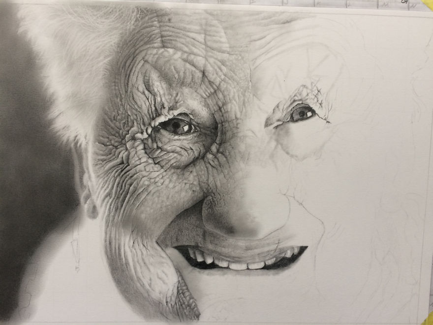 Belgian Artist Drew An Incredible Portrait Of An Elder Lady