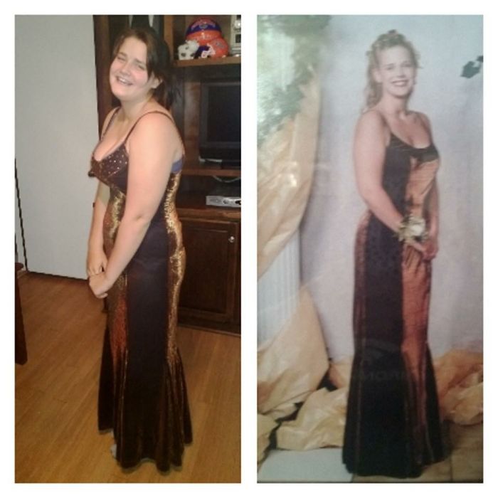 My Daughter On Left Trying On My Senior Prom Dress/me On Right 1999 Senior Prom
