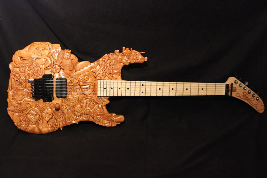 This Is My "Disney Guitar" Handmade And Carved Out Of Mahogany And Maple