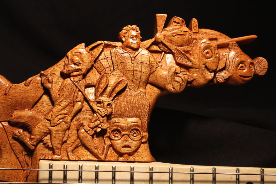 This Is My "Disney Guitar" Handmade And Carved Out Of Mahogany And Maple
