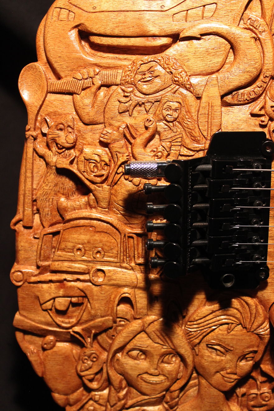 This Is My "Disney Guitar" Handmade And Carved Out Of Mahogany And Maple
