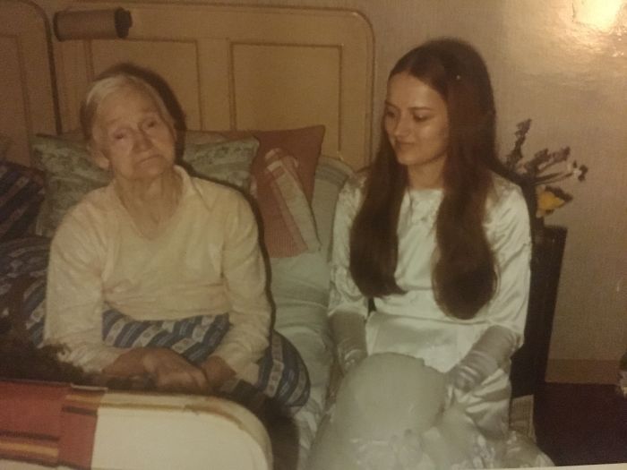My Mum On Her Wedding Day Sitting Next To My Dads Grandma. In 1971.