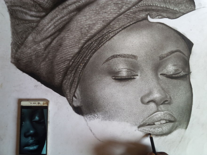 Check Out How I Drew This Beautiful Lady's Portrait In 200 Hours With Pencil
