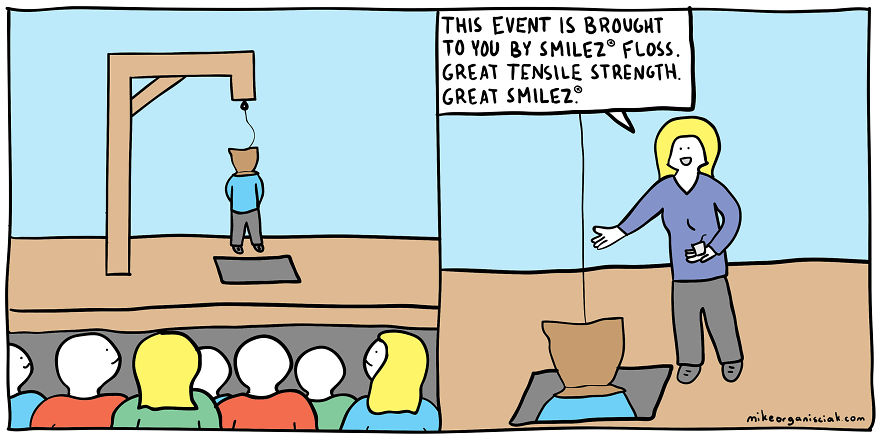 Comics about flossing and hanged man 