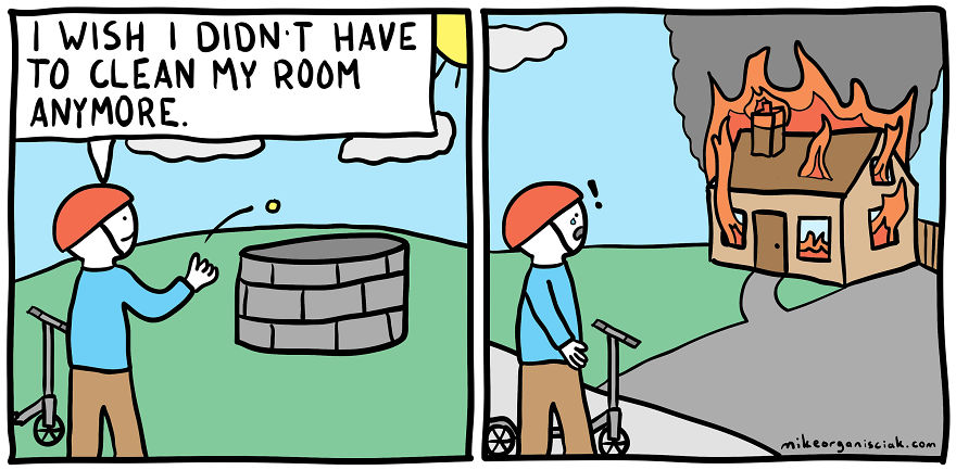 Comics about burning house and no need to clean it anymore 