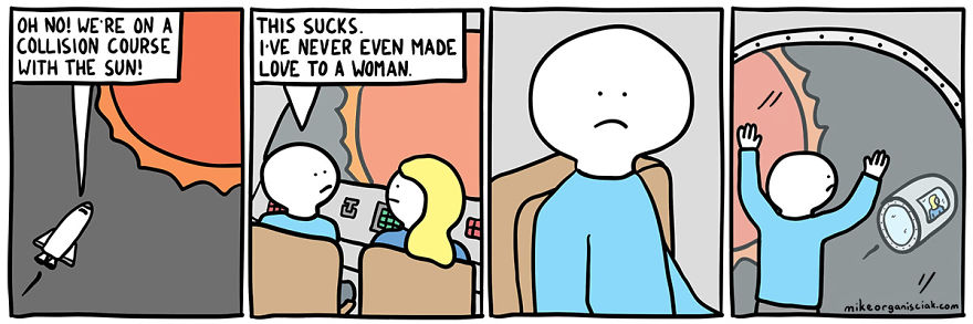 Comics with man and woman flying vclose to sun 