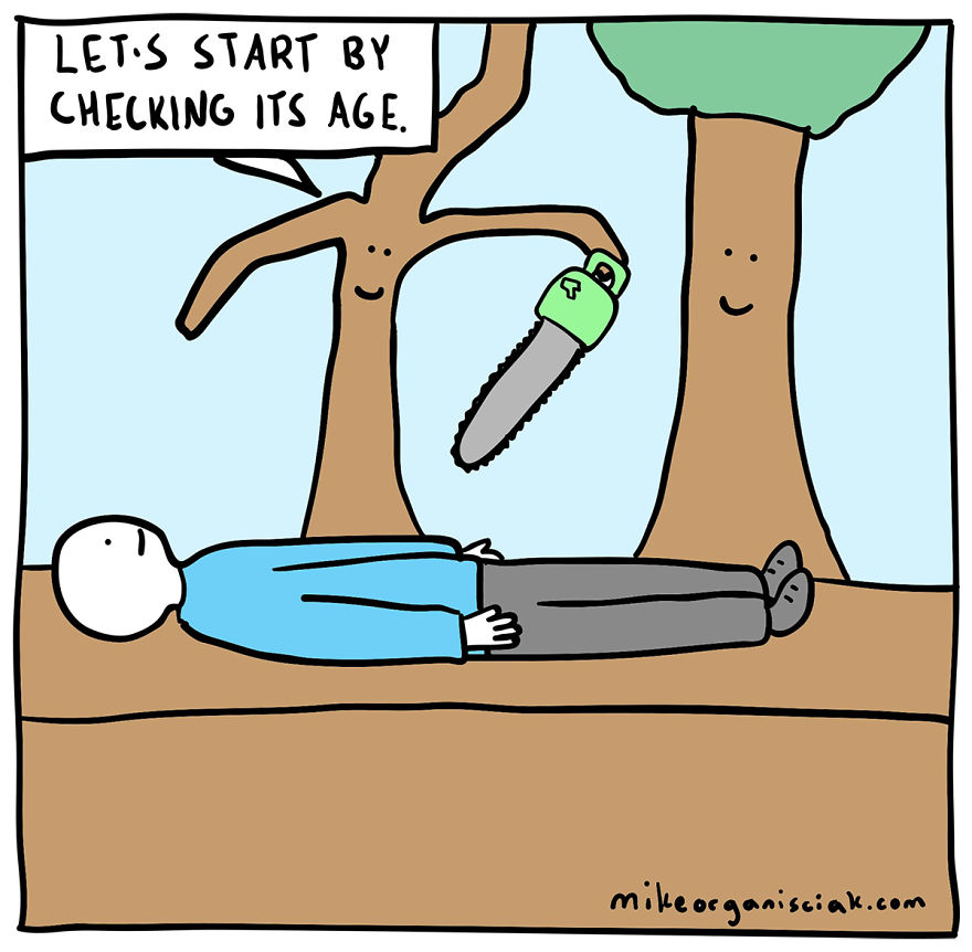 Comics with trees checking humans' age 
