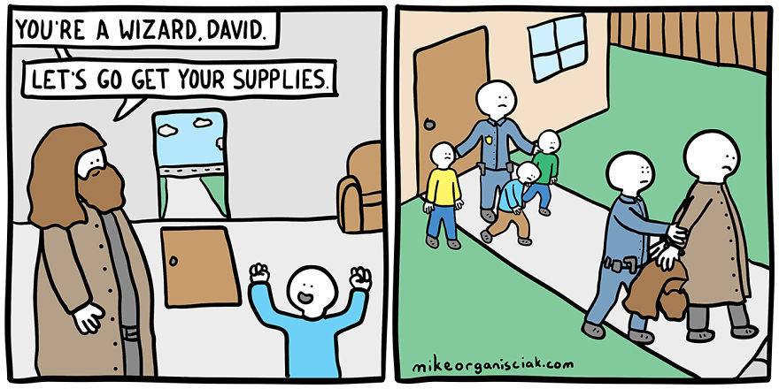 Comics about arresting the man dressed as Hagrid