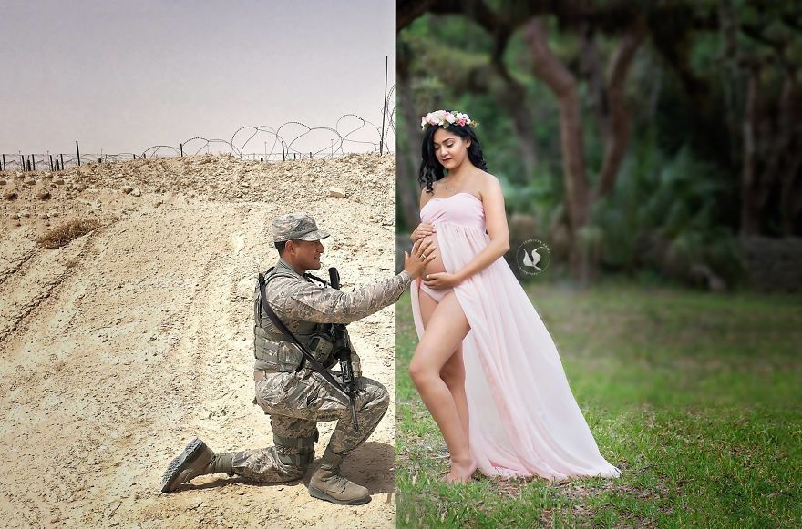 Deployed Husband Can't Come To Wife's Maternity Photo Shoot, So She Comes Up With A Heartwarming Idea