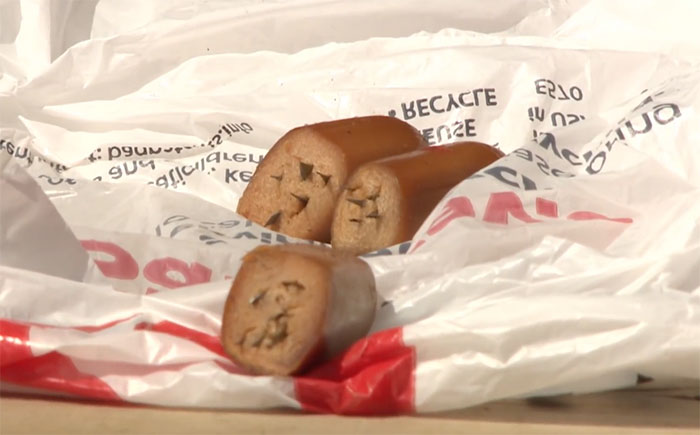 Dog Owner Shocked After Finding Hot Dogs Stuffed With Razor Blades In Her Yard Dog Owner Shocked After Finding Hot Dogs Stuffed With Razor Blades In Her Yard