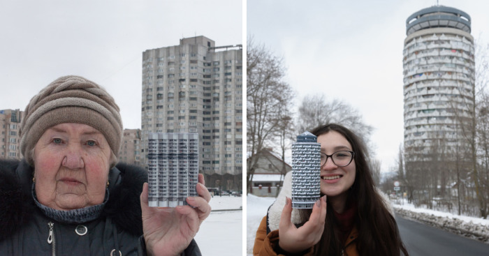 Portraits Of Tenants Holding Replicas Of Their Concrete Homes Awaiting Demolition