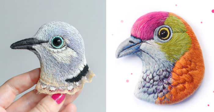 Incredibly Detailed Embroidered Bird Brooches By Paulina Bartnik