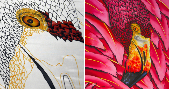 Flaming Flamingo Comes To Life In Batik Painting On Silk