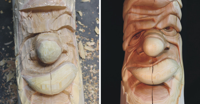 Two 10 Foot Tall Carved Cedar Posts Complete With Attitude