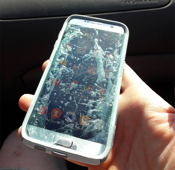 Traveling With My Mom. Saw Her Phone, And Investigated. Informed Her That She Used The Screen Protector's Throwaway Film Instead Of The Actual Screen Protector. She Literally Used Trash As A Screen Protector