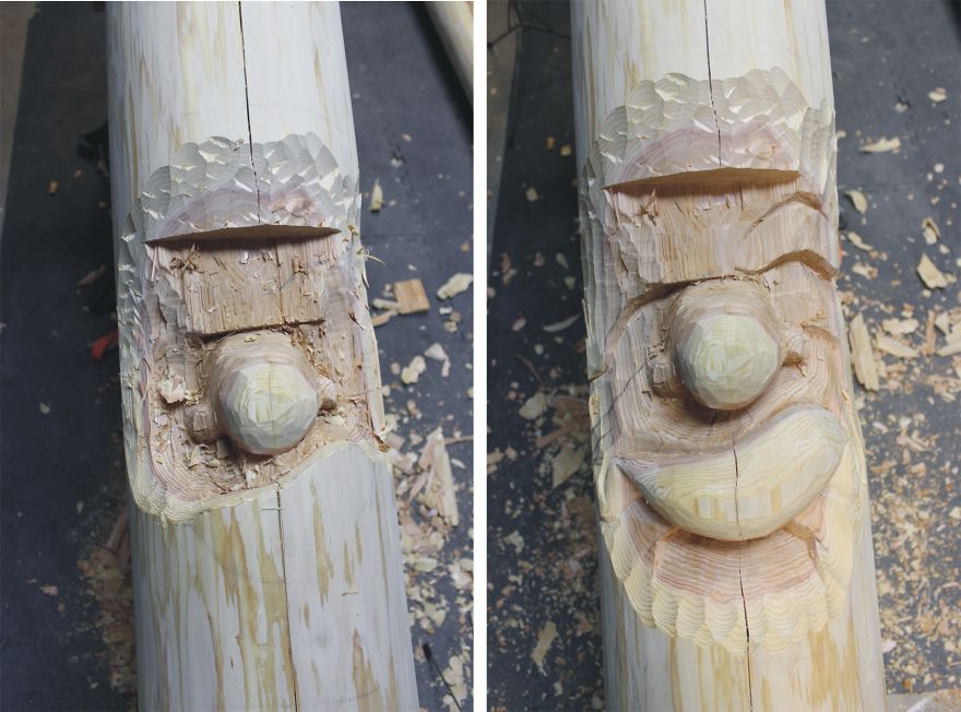 Two 10 Foot Tall Carved Cedar Posts Complete With Attitude Two 10 Foot Tall Carved Cedar Posts Complete With Attitude