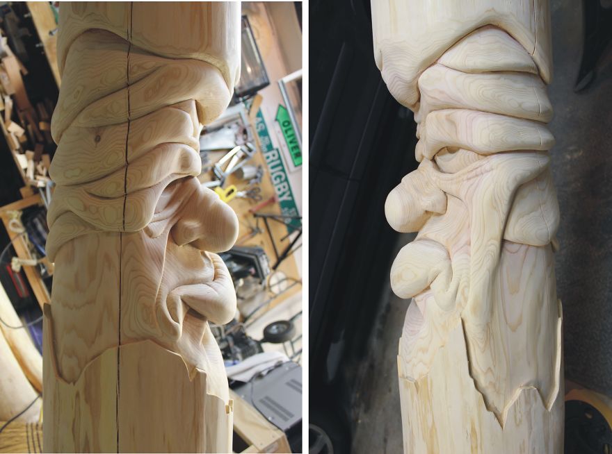 Two 10 Foot Tall Carved Cedar Posts Complete With Attitude Two 10 Foot Tall Carved Cedar Posts Complete With Attitude