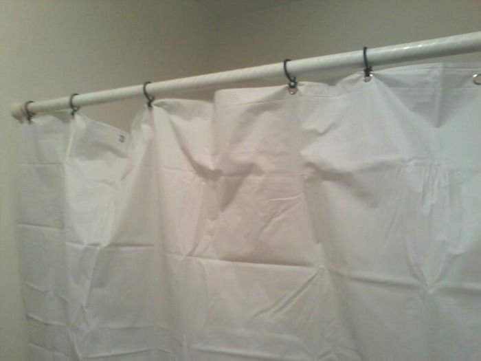 I Couldn't Afford Any Real Shower Curtain Rings, At The Time. Luckily, My Job Had A Strict Dress-code...so I Had Plenty Of Hair-ties.