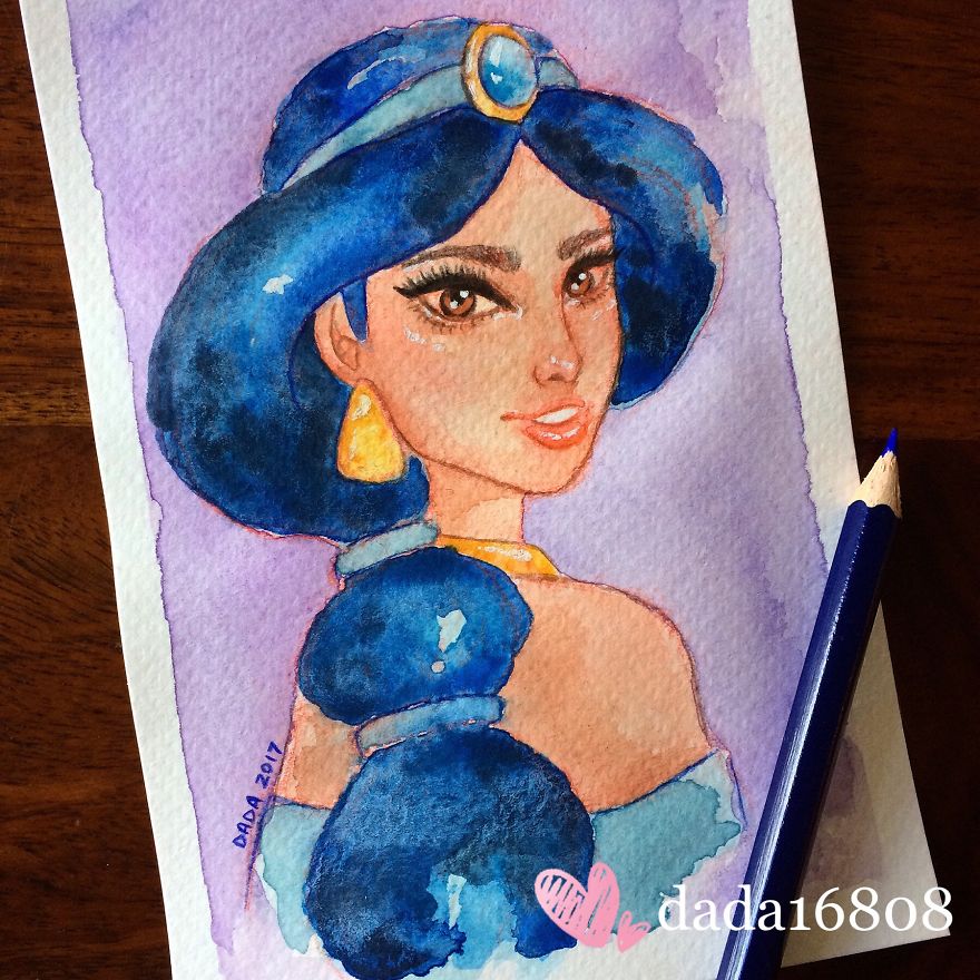 I Illustrated Disney Princesses Using Watercolors