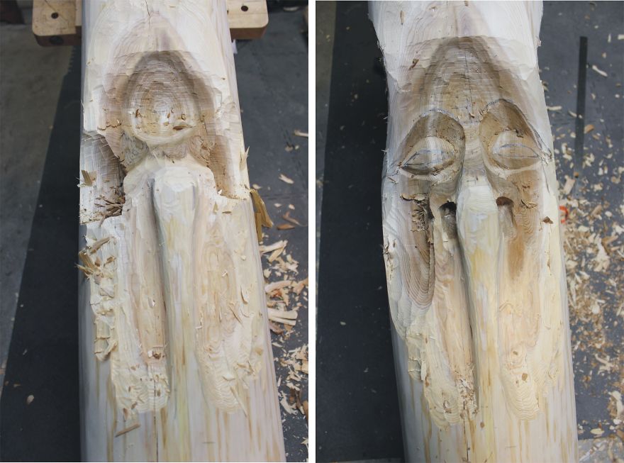 Two 10 Foot Tall Carved Cedar Posts Complete With Attitude Two 10 Foot Tall Carved Cedar Posts Complete With Attitude