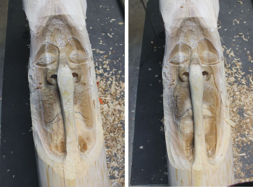 Two 10 Foot Tall Carved Cedar Posts Complete With Attitude Two 10 Foot Tall Carved Cedar Posts Complete With Attitude