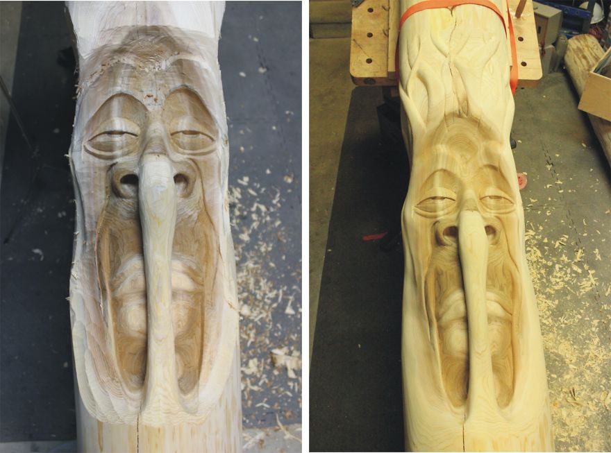 Two 10 Foot Tall Carved Cedar Posts Complete With Attitude Two 10 Foot Tall Carved Cedar Posts Complete With Attitude