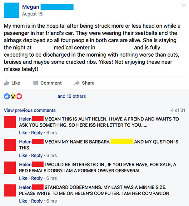 Aunt Helen's Friend Wants To Ask You Something