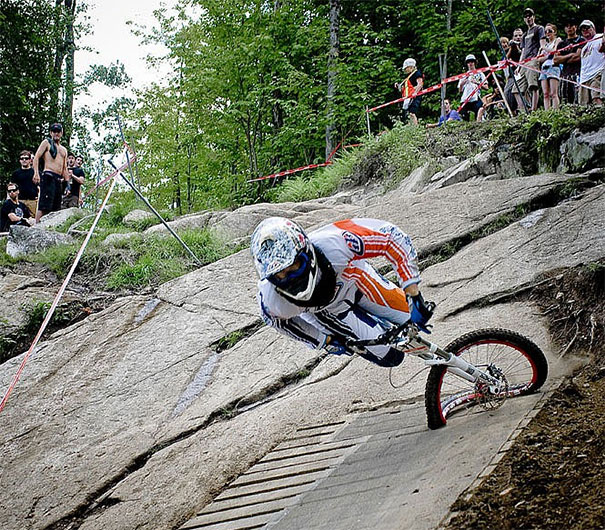 Downhill Mountain Biker, Mid Crash. Taco'd Wheel. Photo By Kevin Scott. Video And More Pics In Comments