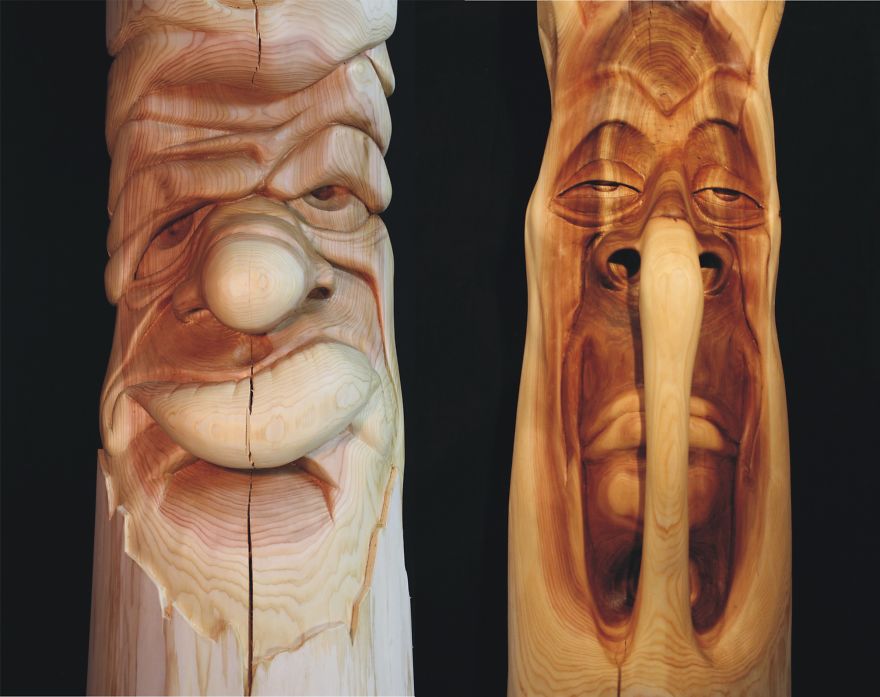 Two 10 Foot Tall Carved Cedar Posts Complete With Attitude Two 10 Foot Tall Carved Cedar Posts Complete With Attitude